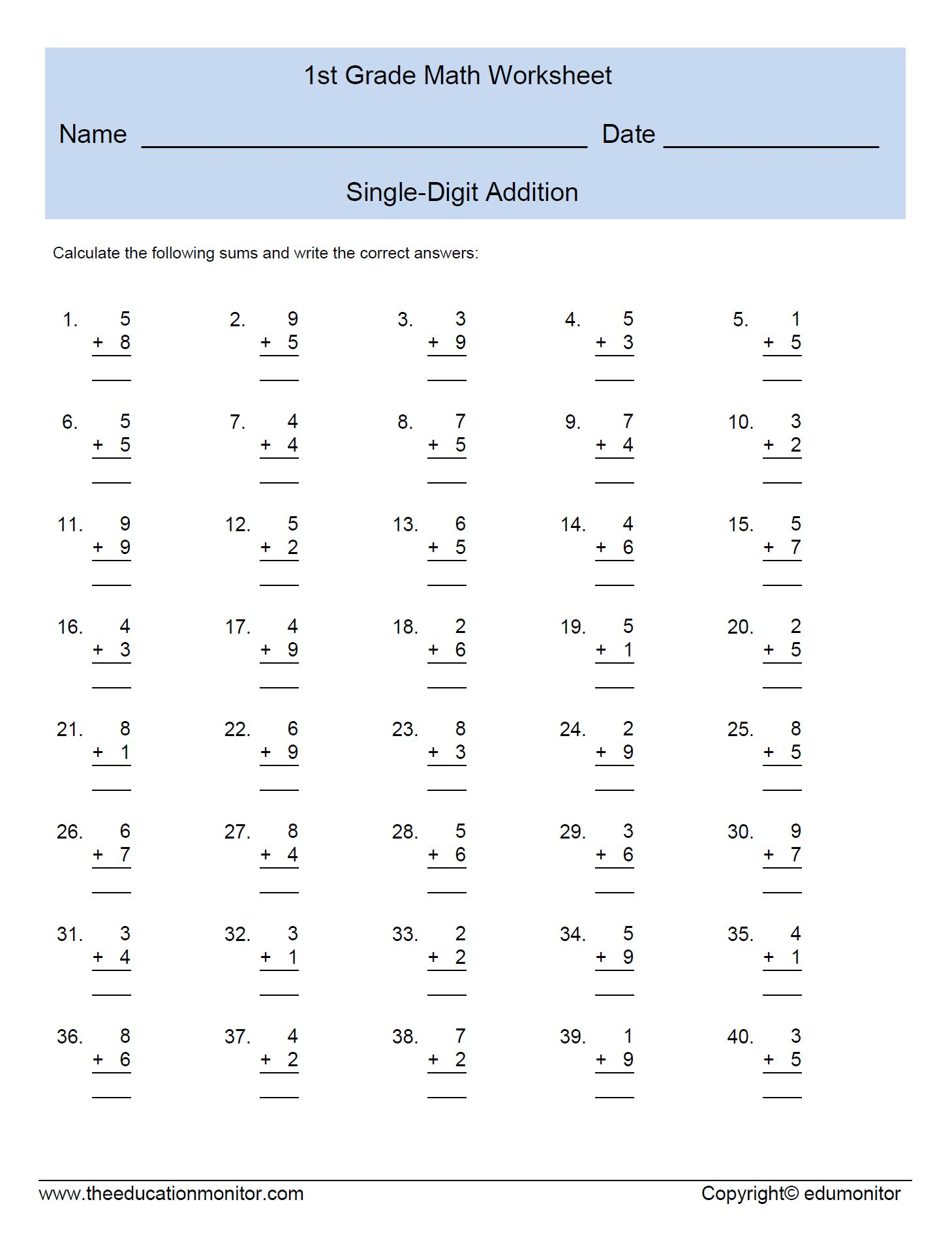 16 First Grade Math Worksheets Grade 2022