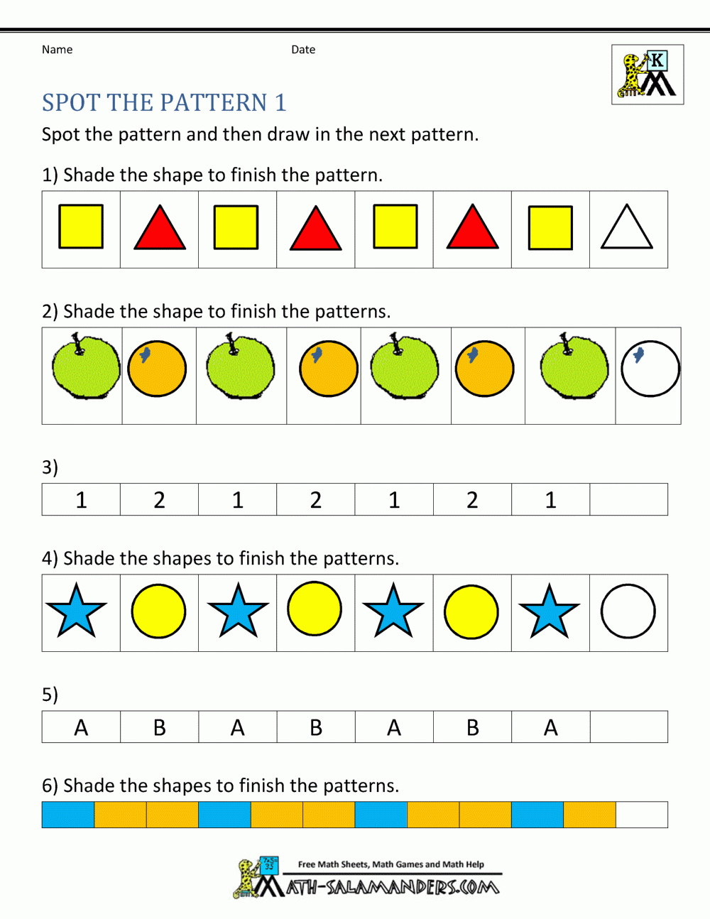 1St Grade Math Patterns Worksheets Fibonacci Pattern Worksheets Www