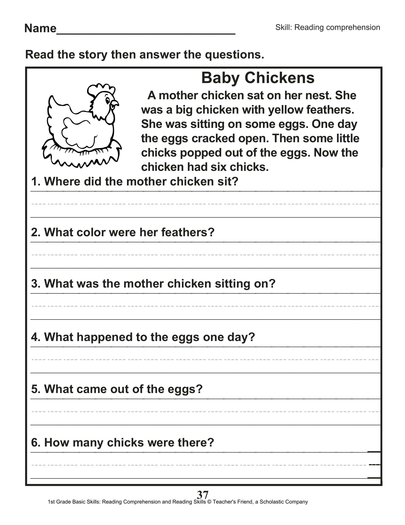 40 Scholastic 1st Grade Reading Comprehension Skills Worksheets 