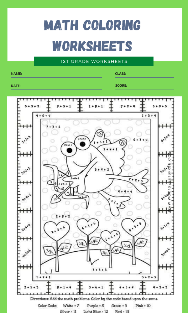 Add And Color Math Worksheets 1st Grade Math Coloring Worksheets 1st 