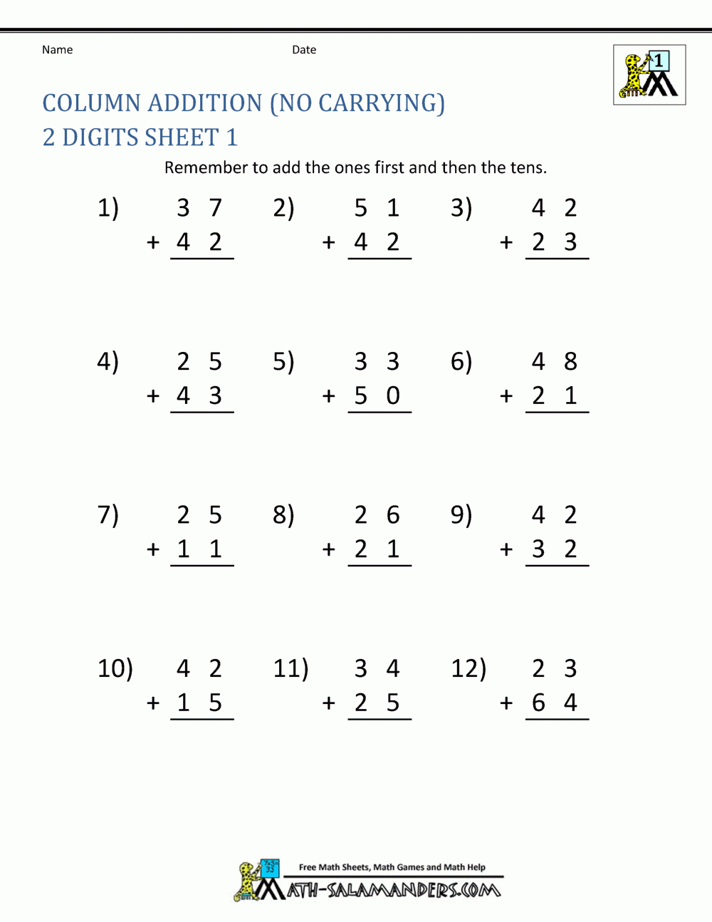 Addition With Regrouping Adding 2 Digit Numbers To 1 Download Pdf