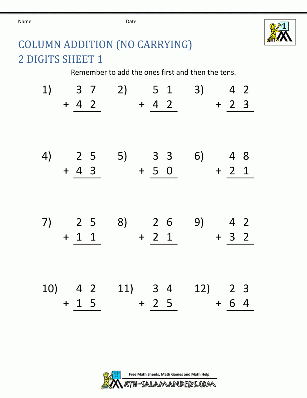 Addition With Regrouping Adding 2 Digit Numbers To 1 Download Pdf 