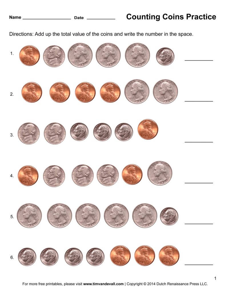 Counting coins worksheets Tim s Printables