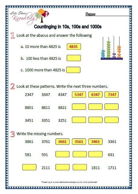 Counting In 10s 100s And 1000s Worksheets 2nd Grade Worksheets Basic 