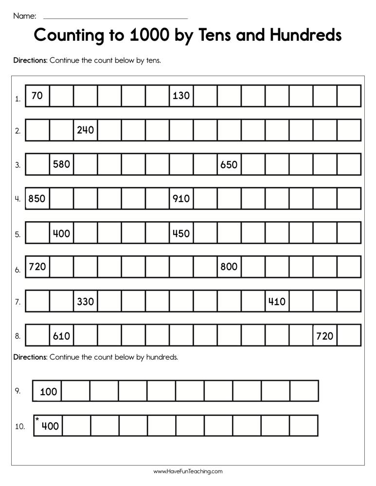 Counting To 1000 Worksheets Free Download Gmbar co