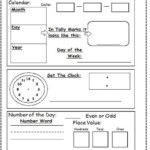 First Grade Worksheets Calendar Math Kindergarten Math Worksheets