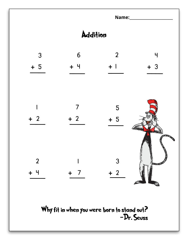 Free Dr Seuss Printable Math Pack For Grades K 1st Kindergarten Math 