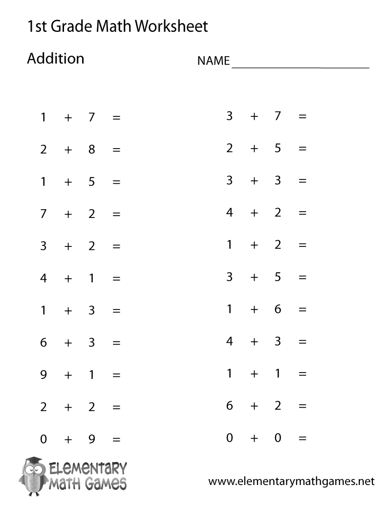 Free Printable 1st Grade Math Worksheets Addition In Pdf First Grade