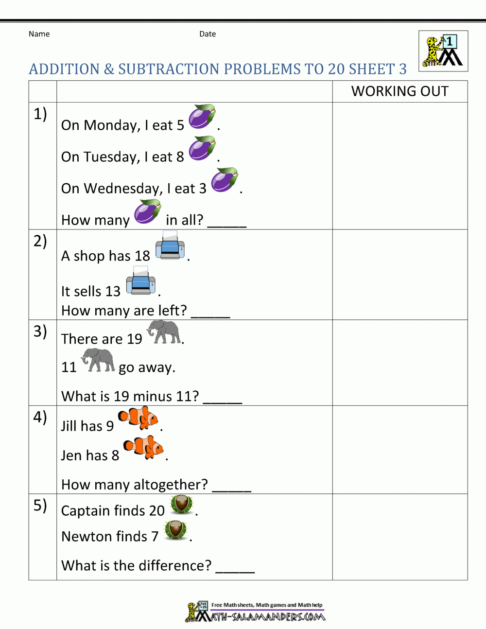 Free Printable Math Worksheets Word Problems First Grade Free Printable