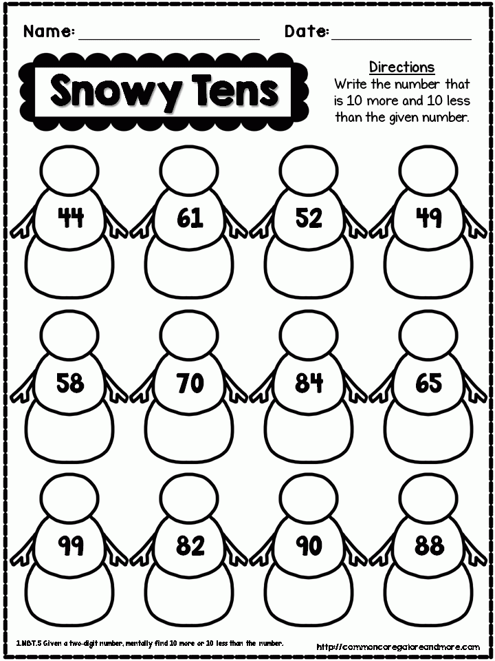  FREEBIE Sample Page From My 1st Grade Winter NO PREP Math Pack 