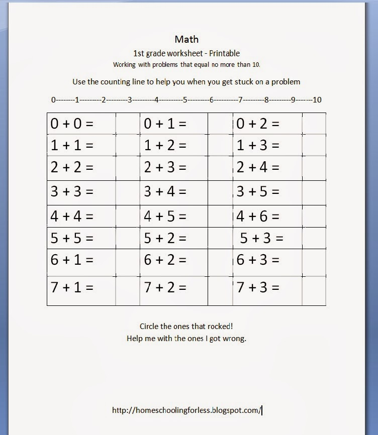 Homeschooling For Less 1st Grade Math Worksheet FREE Printable