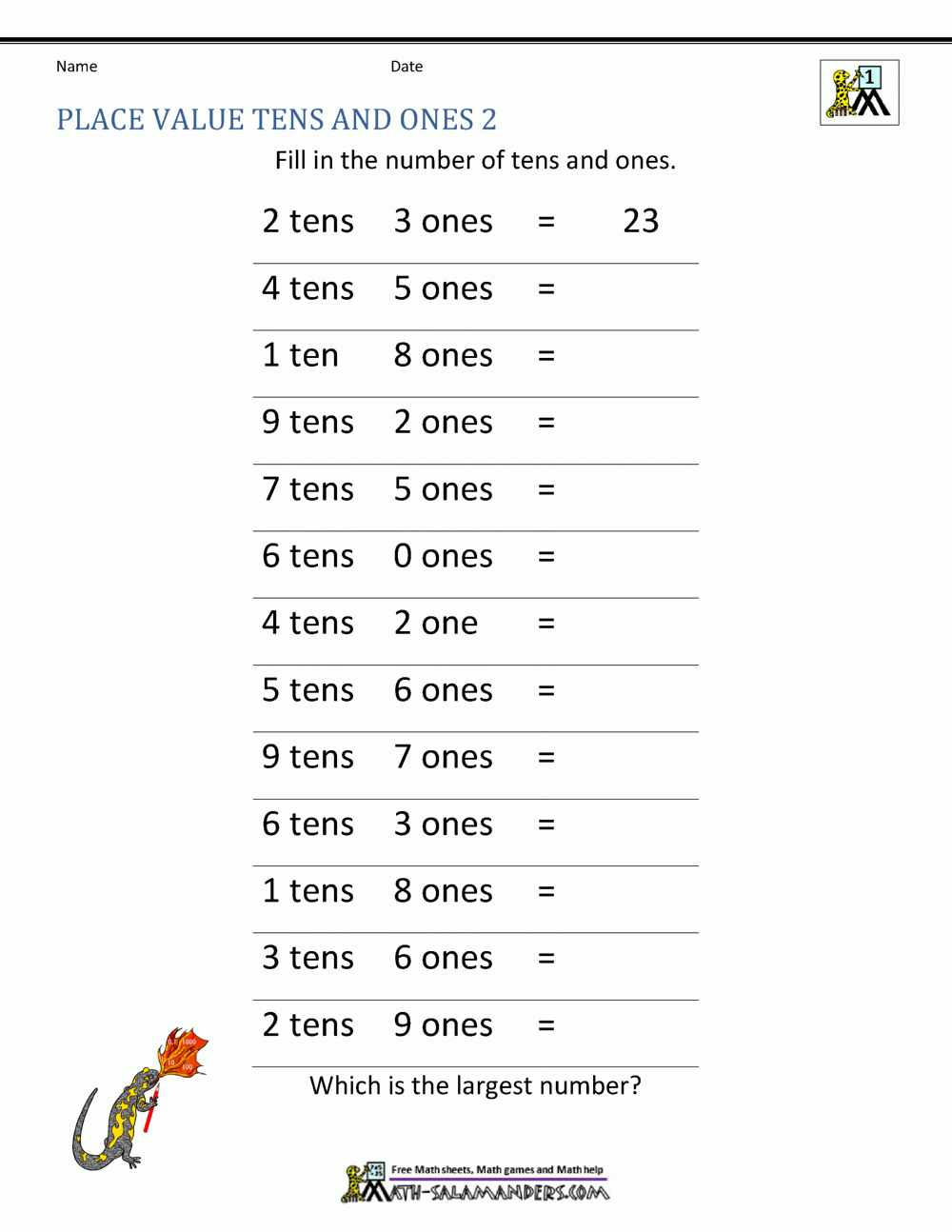 Math Place Value Worksheets 2 Digit Numbers