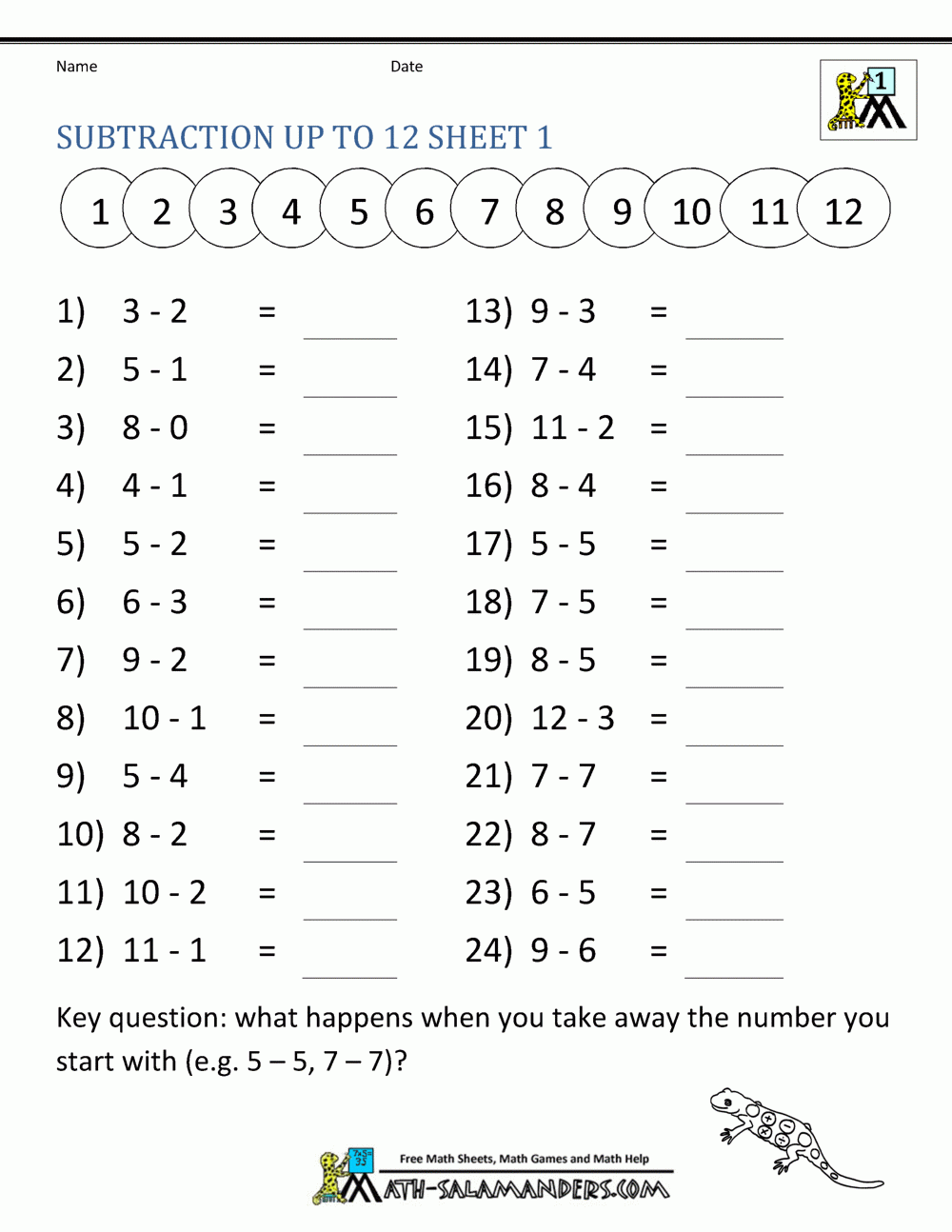 Math Subtraction Worksheets 1st Grade