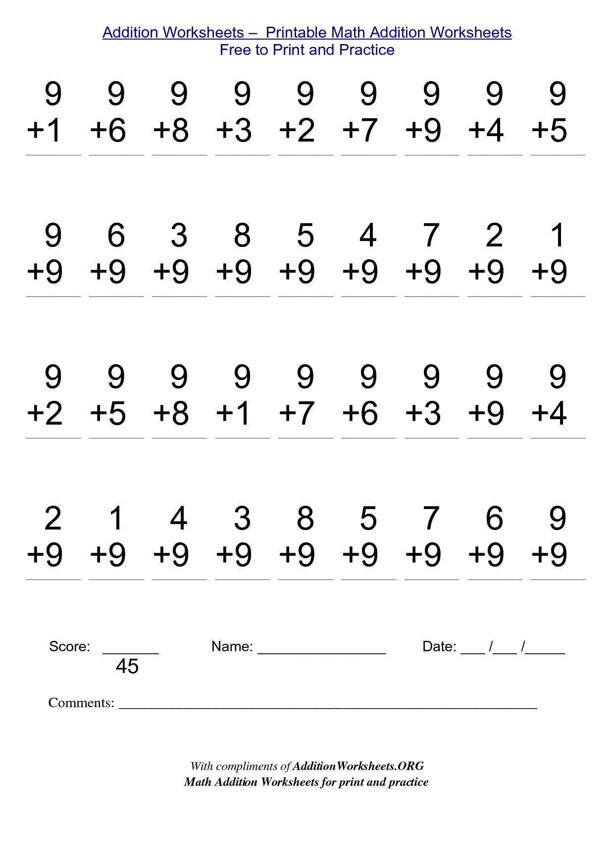 Math Worksheets For Free To Print Math Addition Worksheets 1st Grade