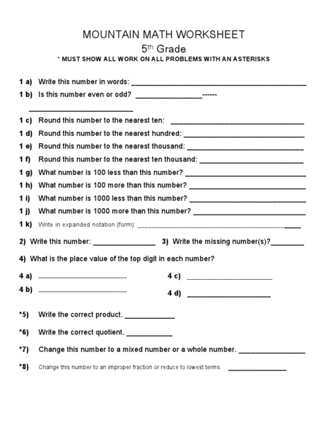 Mountain Math 1st Grade Worksheet Free Worksheets Samples