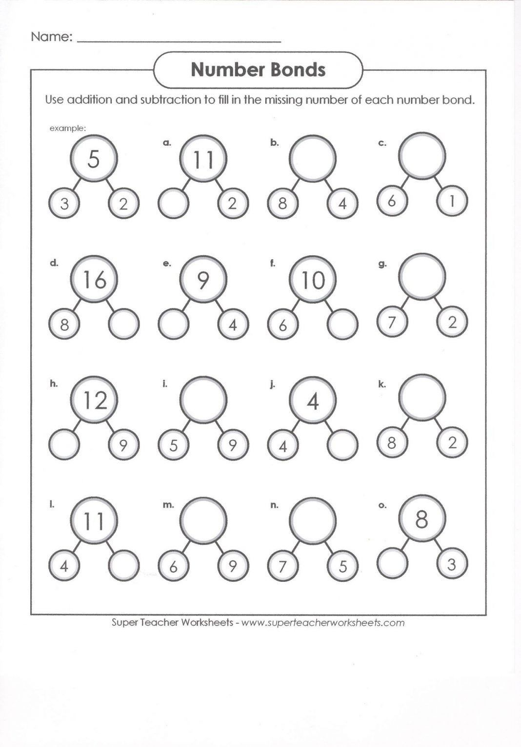 Number Bond Worksheets Kindergarten First Grade Math Worksheets