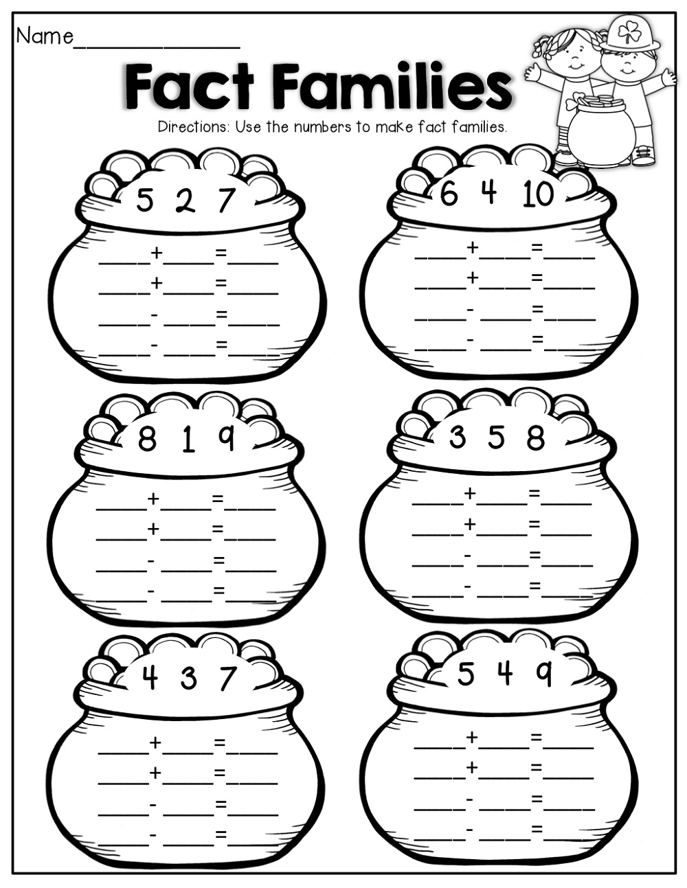 Printable First Grade Fact Family Worksheets F5C