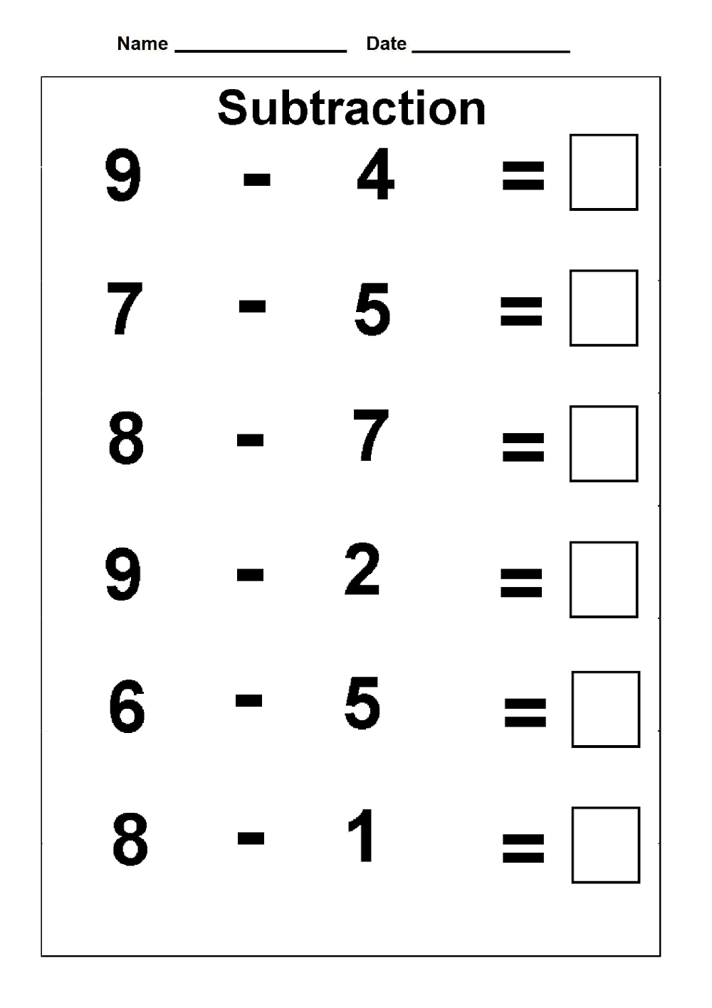 Printable Kindergarten Math Worksheets Kindergarten Subtraction 10