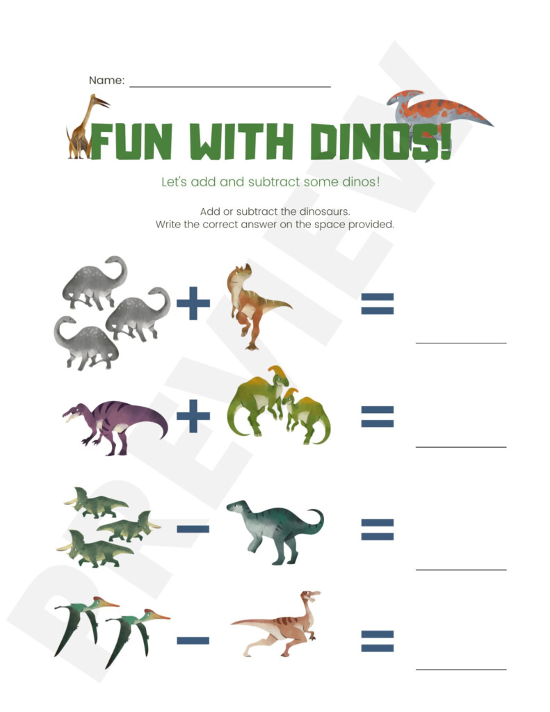 Printable Math Addition Dinosaur Worksheets For 1st Grade Etsy