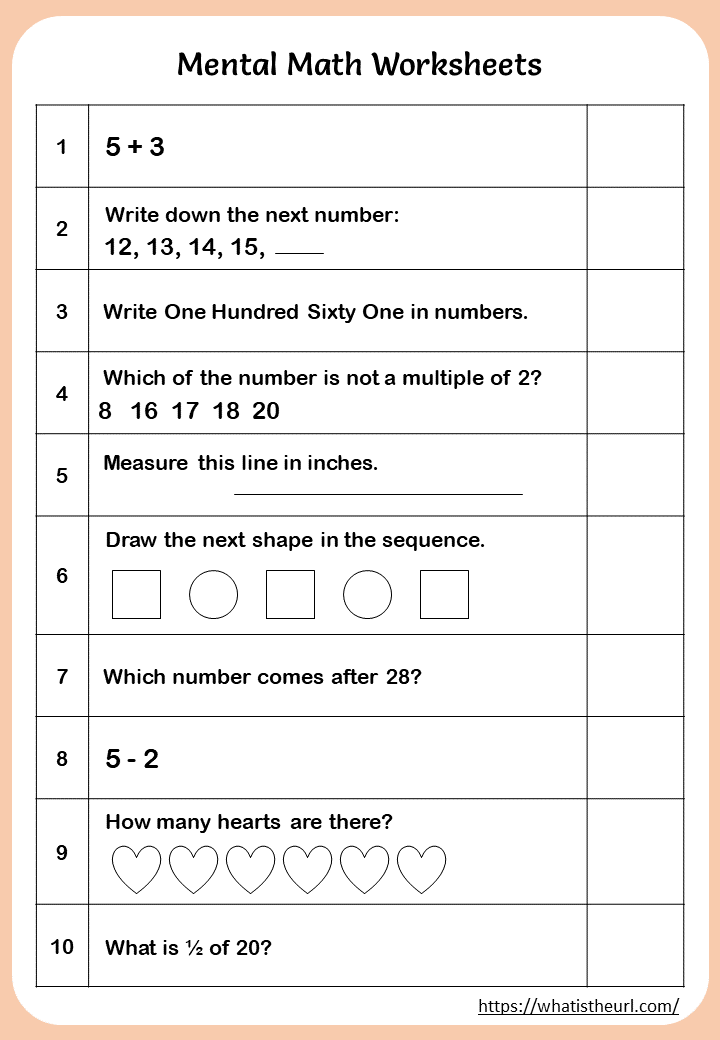 Printable Mental Math Worksheets For 1st Grade Your Home Teacher 