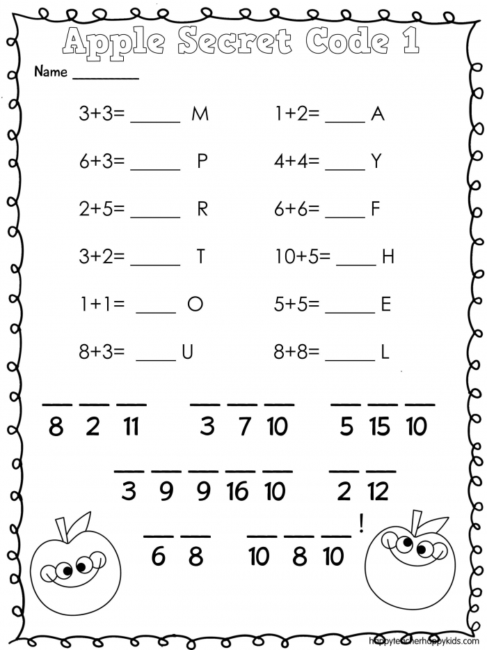 Secret Code Free Printable Addition And Subtraction Worksheets Math 