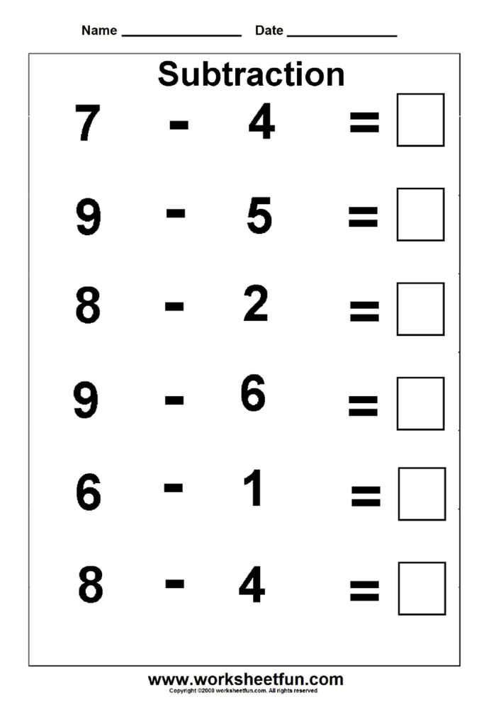 Simple Subtraction Worksheets 1 Kindergarten Math Subtraction With 