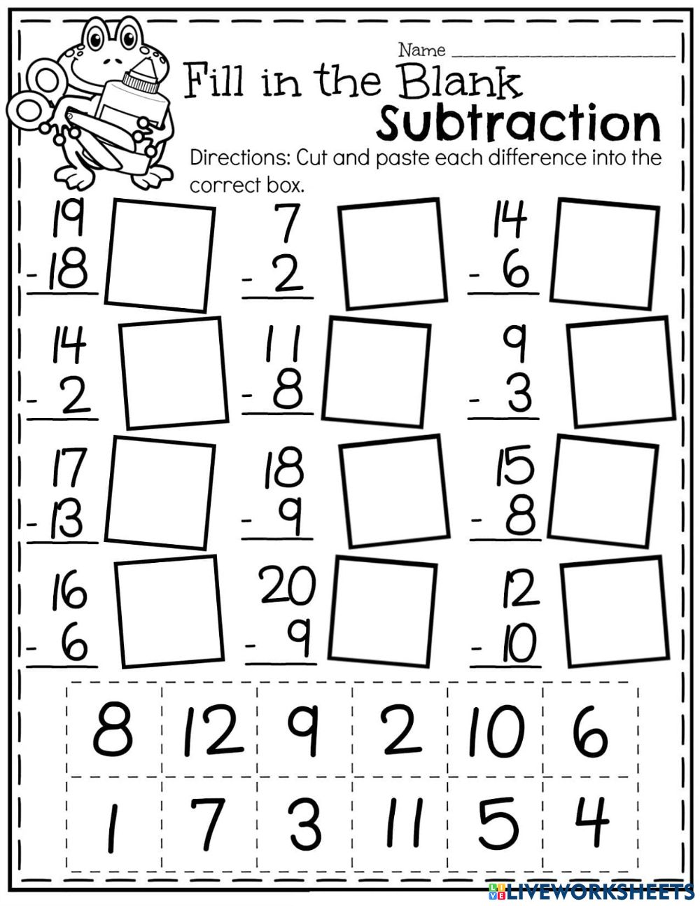 Subtraction Online Exercise For Grade 1