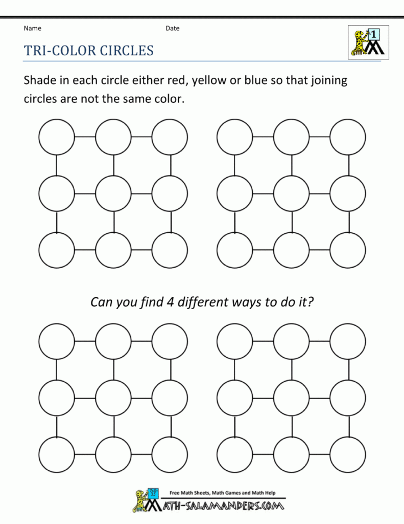 Tri color Circles Maths Puzzles 1st Grade Math Worksheets Printable 