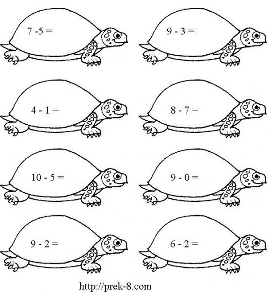 Turtle Kindergarten Math Worksheets Subtraction