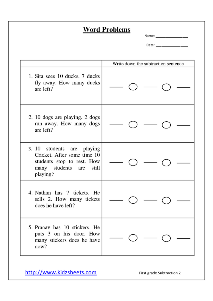 Word Problem For Kindergarten Kindergarten