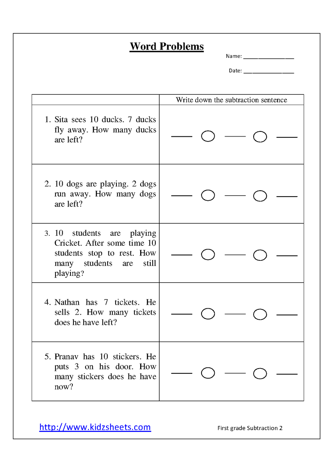 Word Problem For Kindergarten Kindergarten