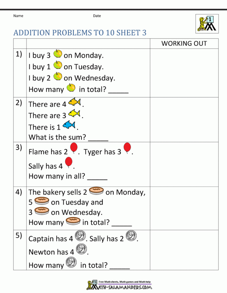 1st Grade Addition Word Problems 1st Grade Addition Word Problems 