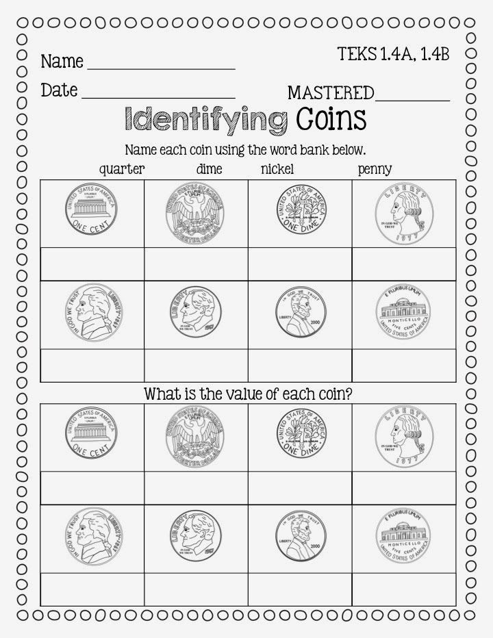 1St Grade Counting Coin Worksheet