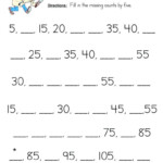 1st Grade Math Worksheet Missing Numbers By 5 Coloring rocks