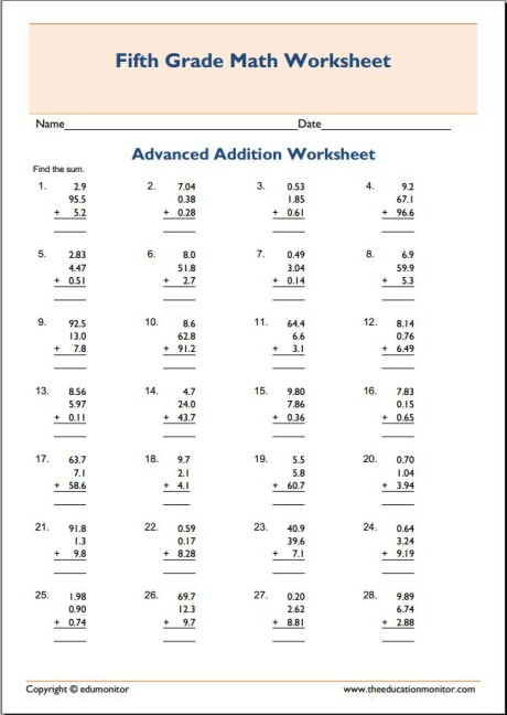 5th Grade Advanced Addition Math Worksheets Verb Worksheets 