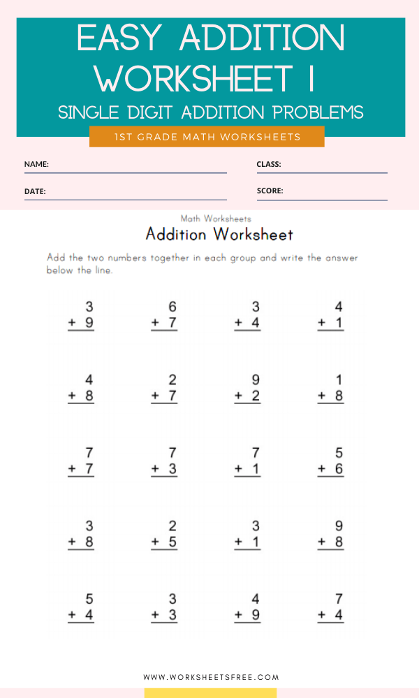 Adding Worksheets For 1st Grade