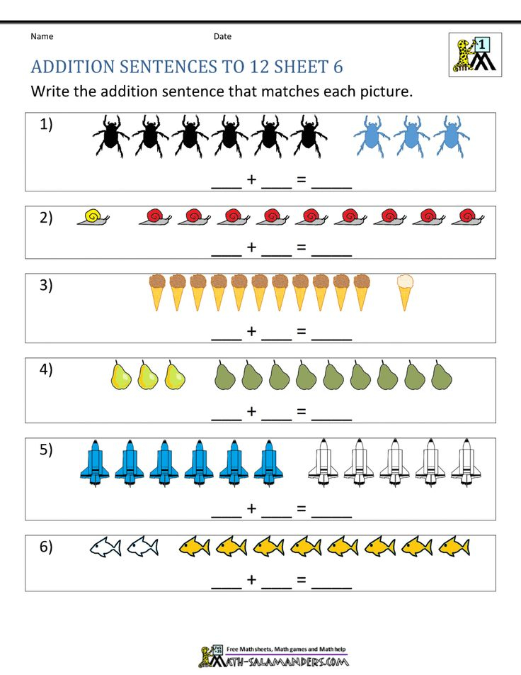 Addition Sentences To 12 Sheet 6 In 2020 First Grade Math Worksheets