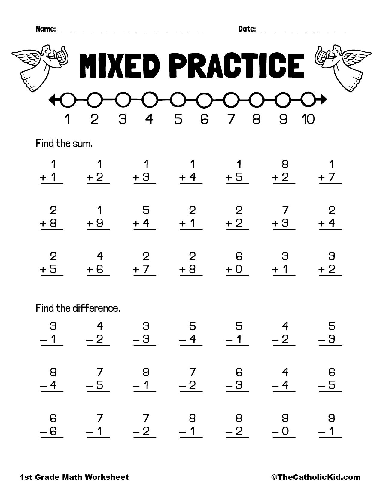 Addition Subtraction 1st Grade Math Worksheet Catholic