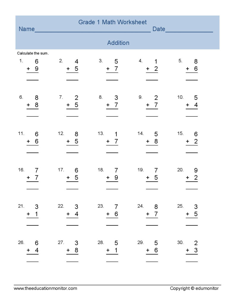 Addition Worksheets First Grade Activities Wscolordsgn Free Printable 