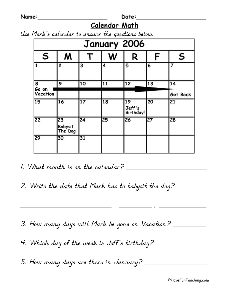 Calendar Math Worksheet Calendar Math Calendar Worksheets Math