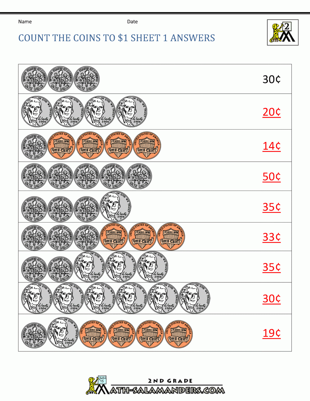 Counting Money Worksheets 1st Grade