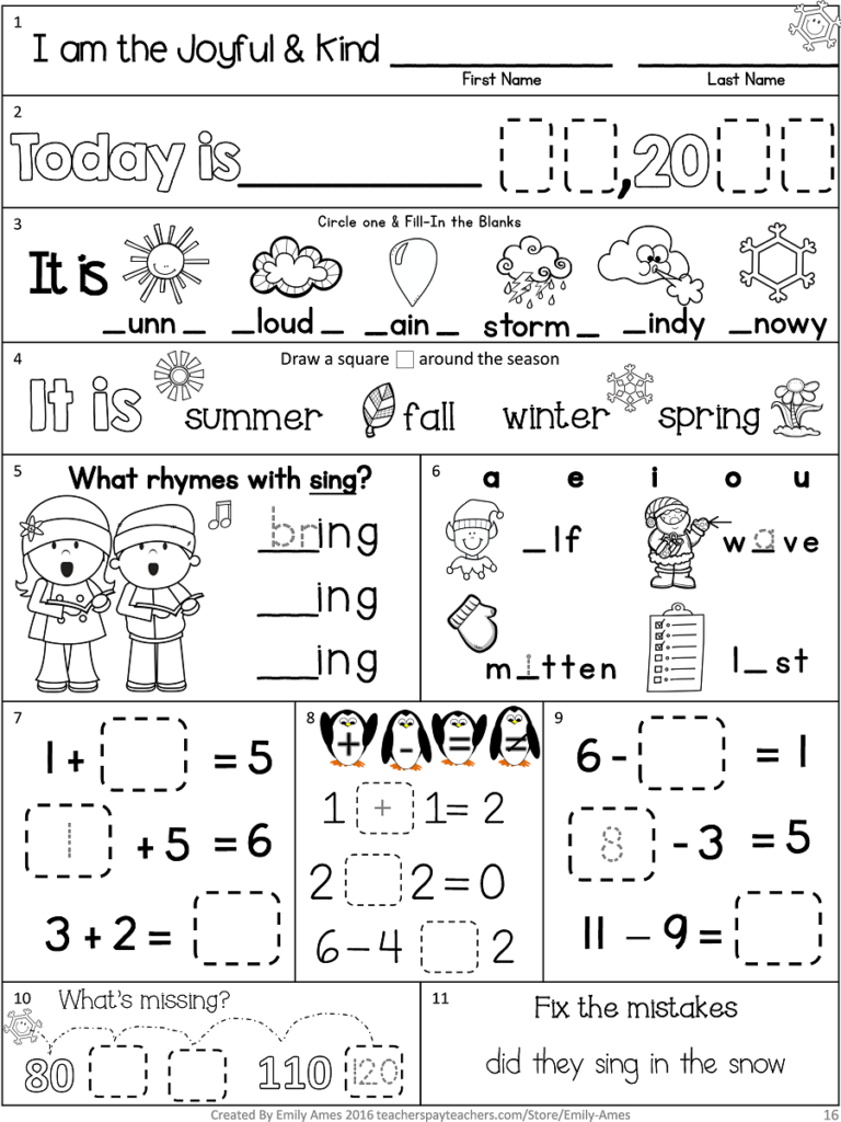 December First Grade Morning Work updated 11 19 16 includes Addition 