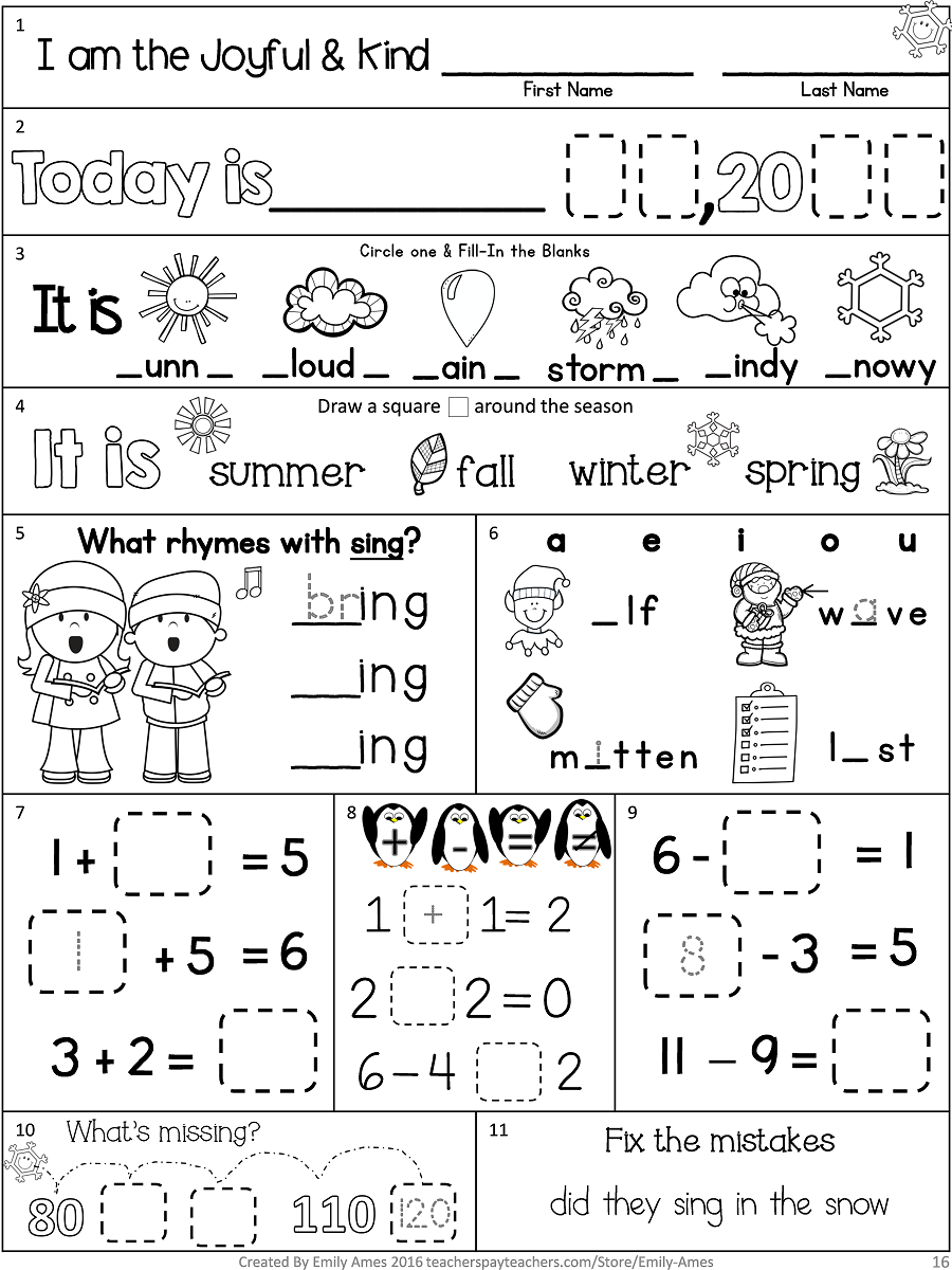 December First Grade Morning Work updated 11 19 16 includes Addition 