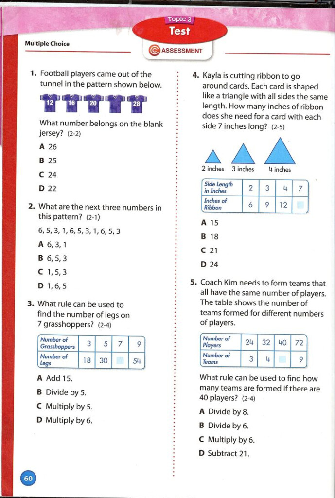 Envision Math Grade 4 Topic 2 Test Page 1 Envision Math Envision 