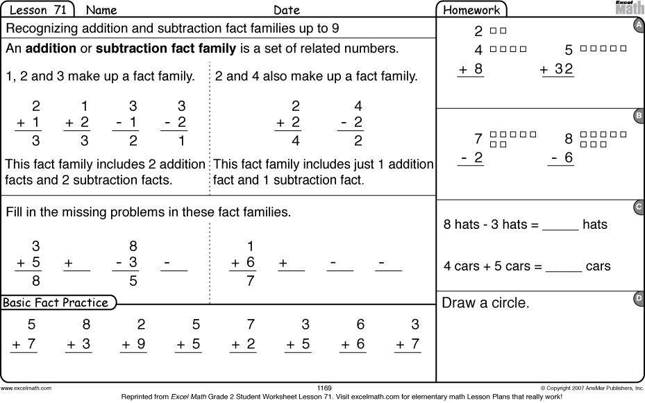 Excel Math Who s In Your Family Math Fact Families