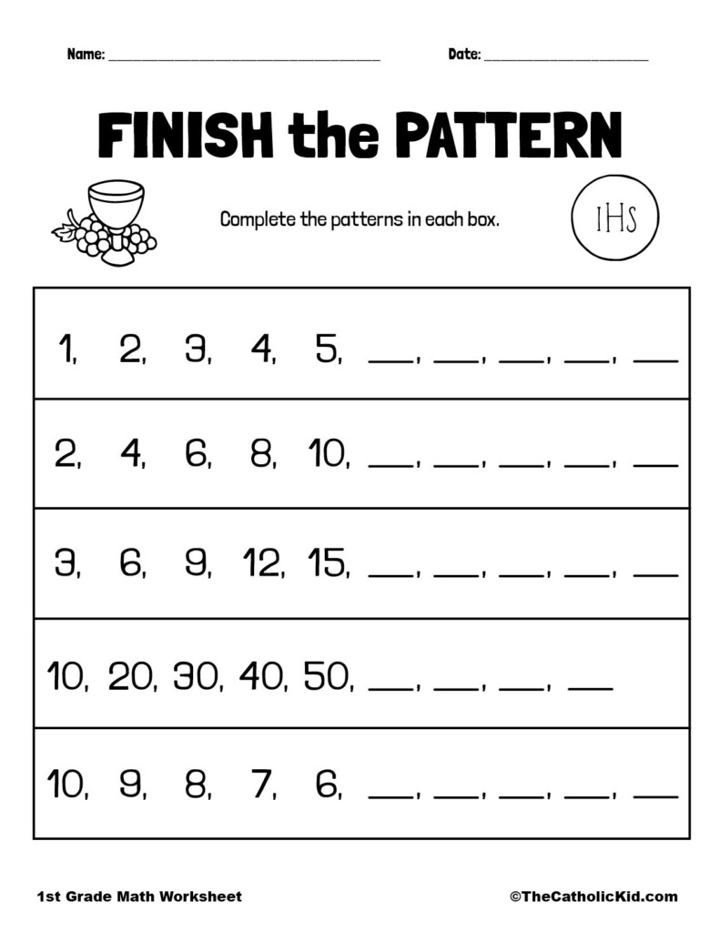 Finish The Pattern 1st Grade Math Worksheet Catholic TheCatholicKid 