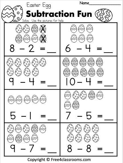 Free 1 Digit Easter Egg Subtraction Worksheet 4 Subtraction 