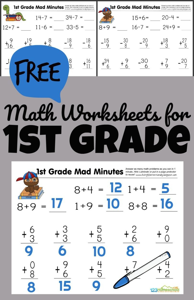 FREE 1st Grade Printable Math Worksheets First Grade Mad Minutes 