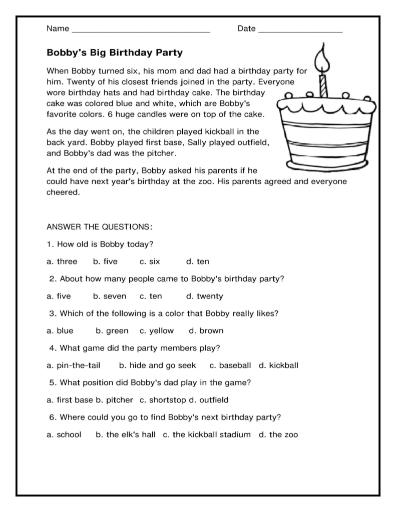 Free Reading Comprehension Worksheets First Grade Reading 