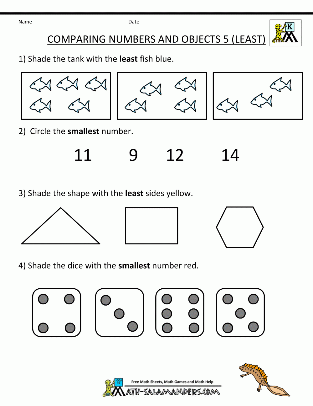 Kindergarten Math Worksheets Comparing Numbers And Size